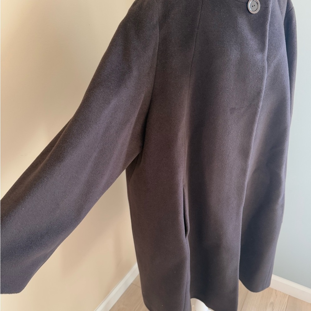 CINZIA ROCCA DUE 100% Women's Wool Funnel Neck A-Line Coat Dark Brown- 22 - Picture 4 of 16